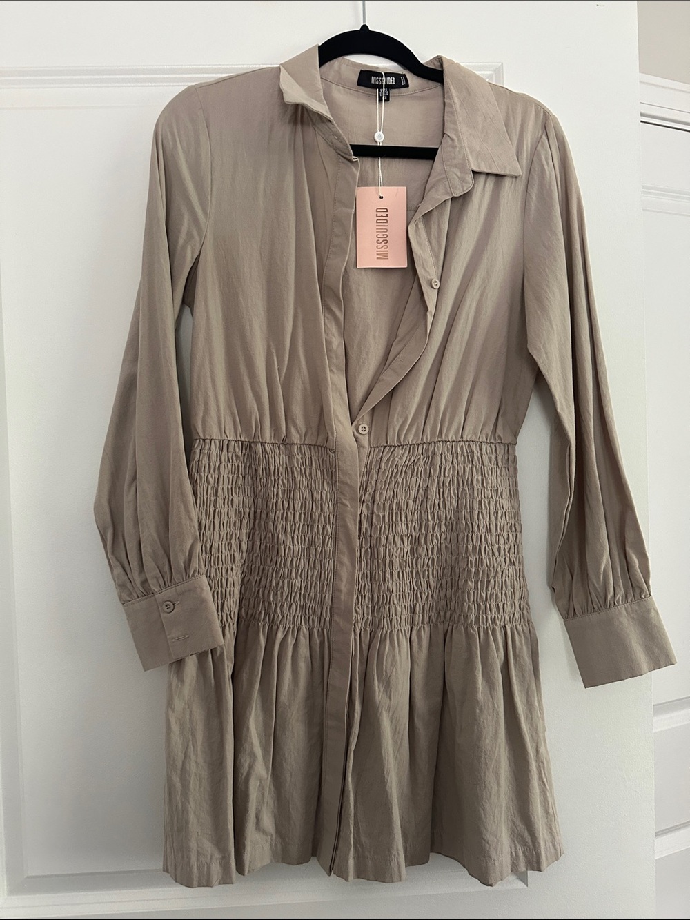 Missguided Tan Long Sleeve Smock Dress